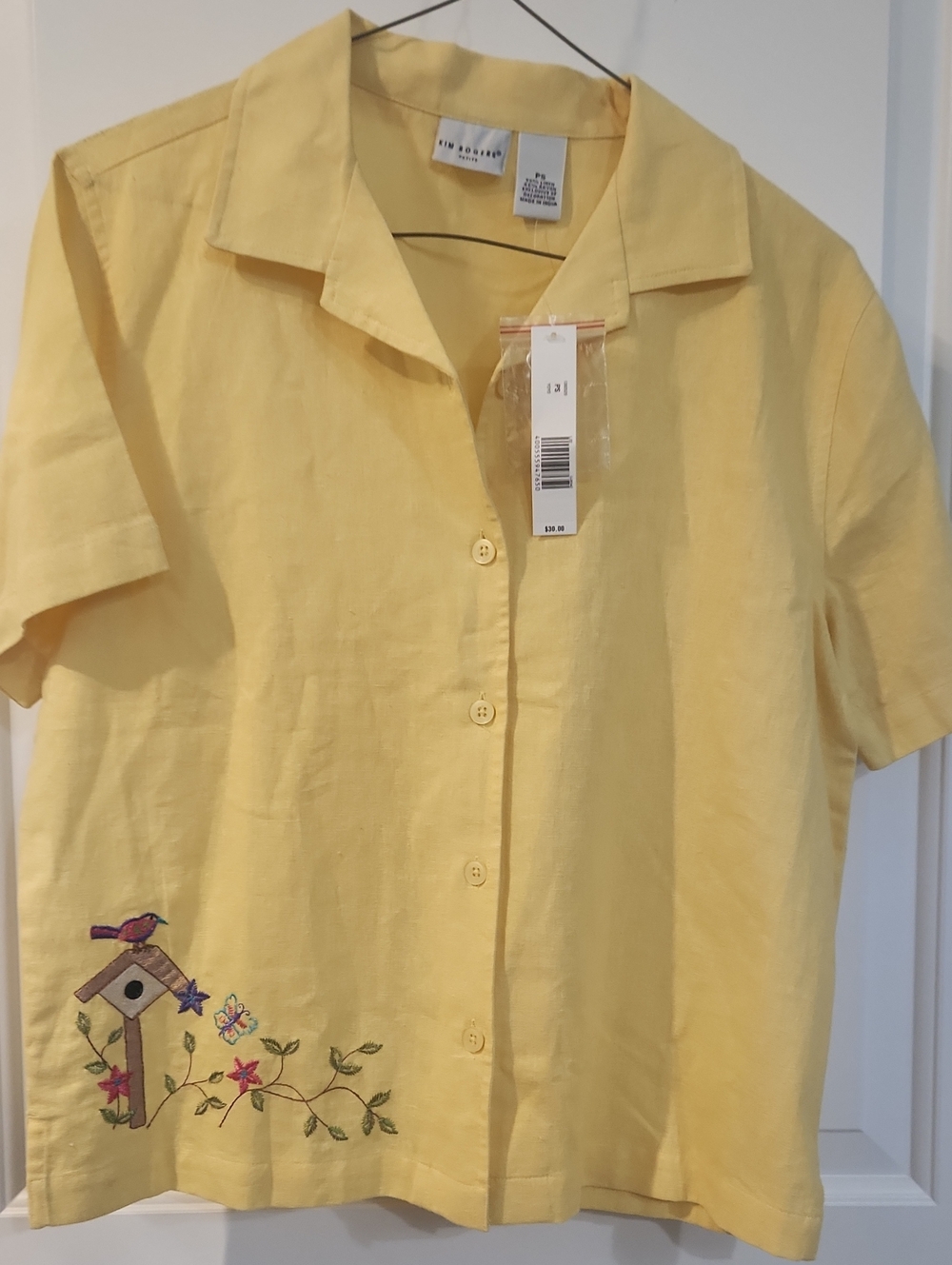Kim Rogers Petite Small Yellow Linen-Blend Top